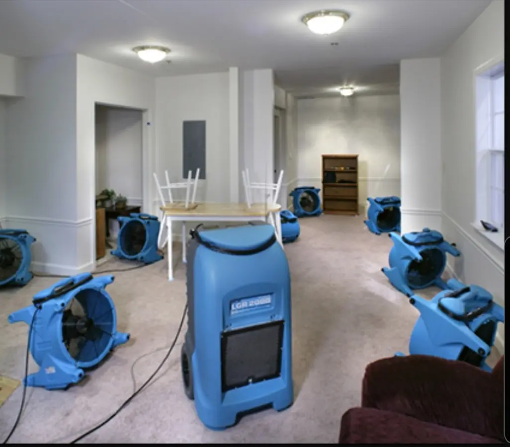 Air movers and dehumidifier setup for Water Extraction & Removal in Rolla